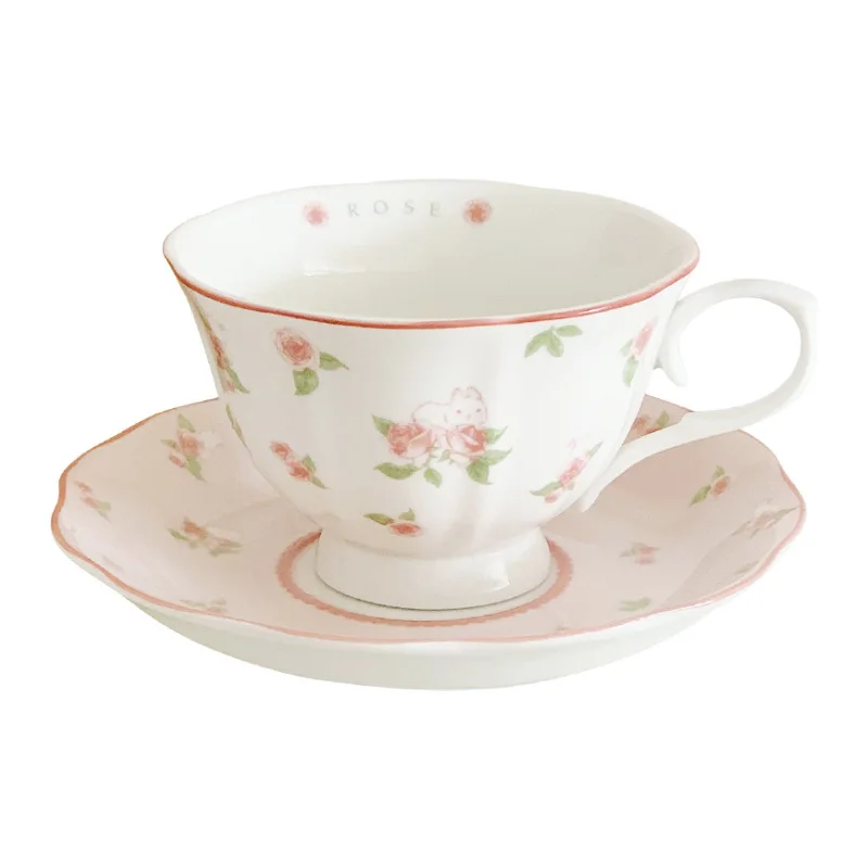女の子のためのレトロなピンクのセラミックカップとソースセット,ハート,コーヒー,お茶,フレンチスタイル