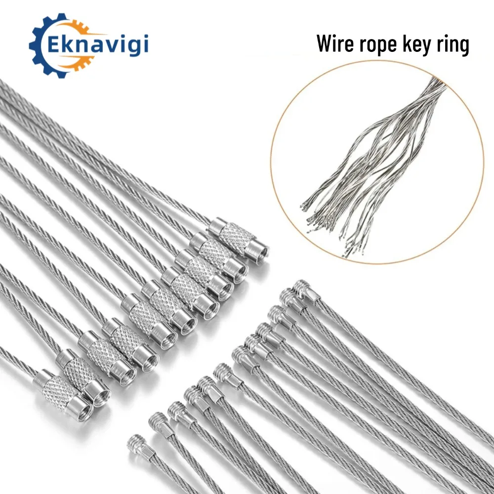 10PCS M1.5 304 Stainless Steel Wire Rope Key Ring Mountaineering Buckle Connection Rope
