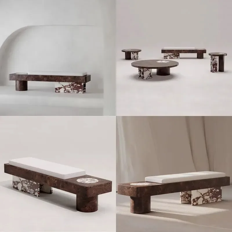 Modern Minimalist Marble Bench Lamp Luxury Stone Seat Living Room Bedroom Home Decor Furniture Convertible Designer Style