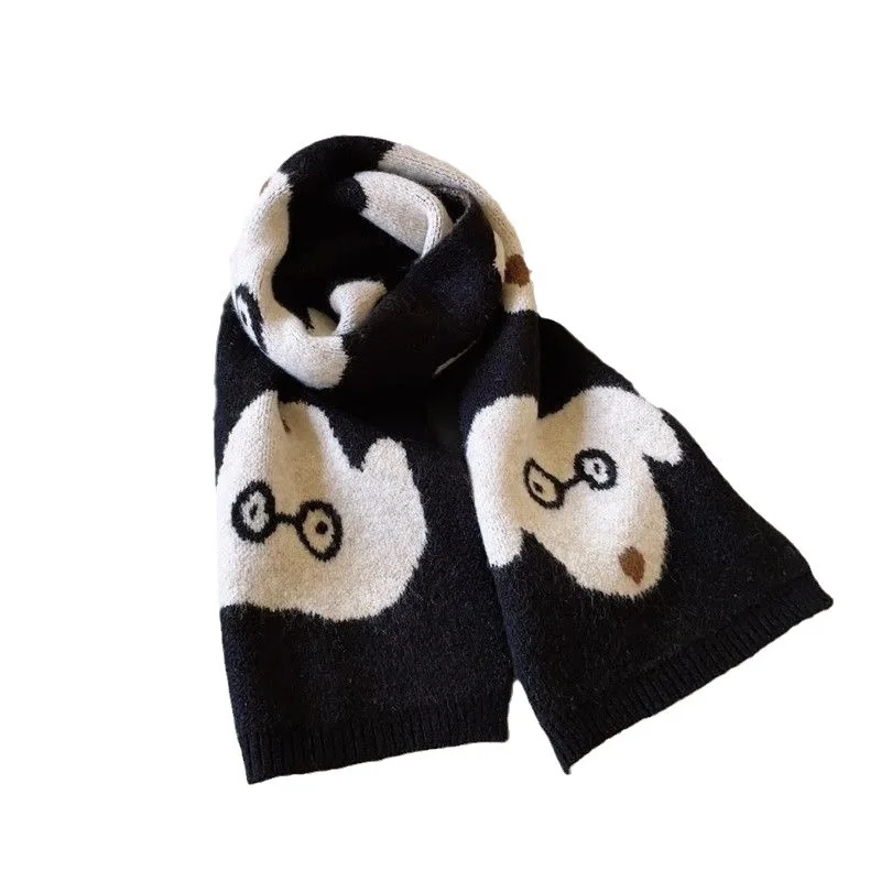 Winter Damenmode Kawaii Strickschal Niedlicher Welpe Cartoon Party Outdoor Vielseitiger Schal Paar Neujahrsgeschenk