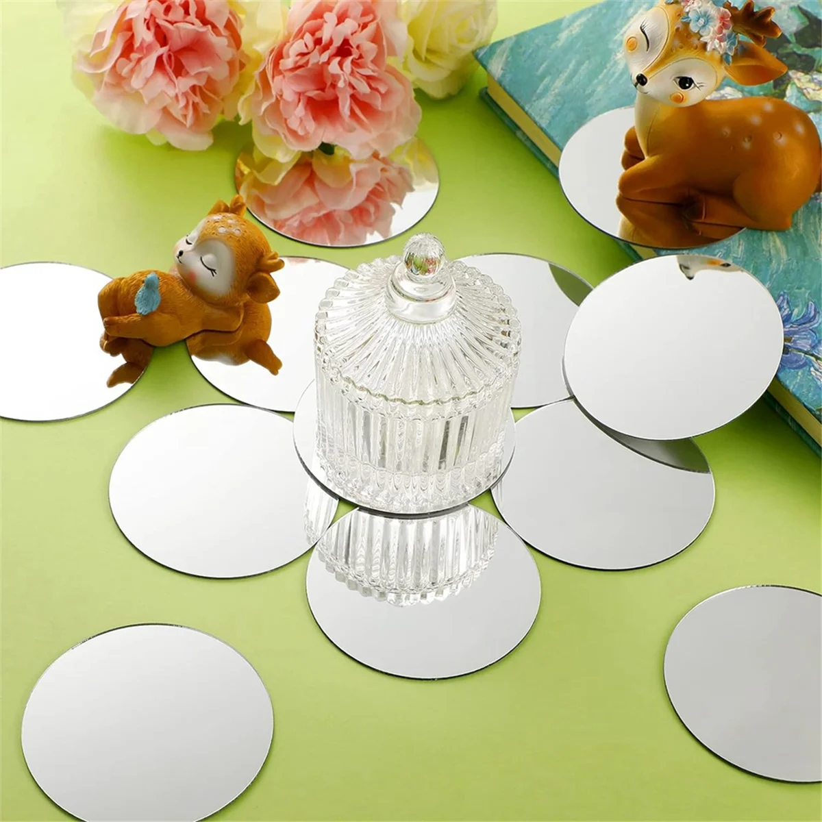 25 Pieces Acrylic Mini Size Round Mirror Adhesive Small Round Mirror Craft Mirror Tiles for Crafts (3 Inch in Diameter)