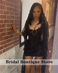Black Crystal Beading Homecoming Prom Dress With Cape Cocktail Gown Birthday Dress 2025 Blackgirl Birthday Party Gown Customiz