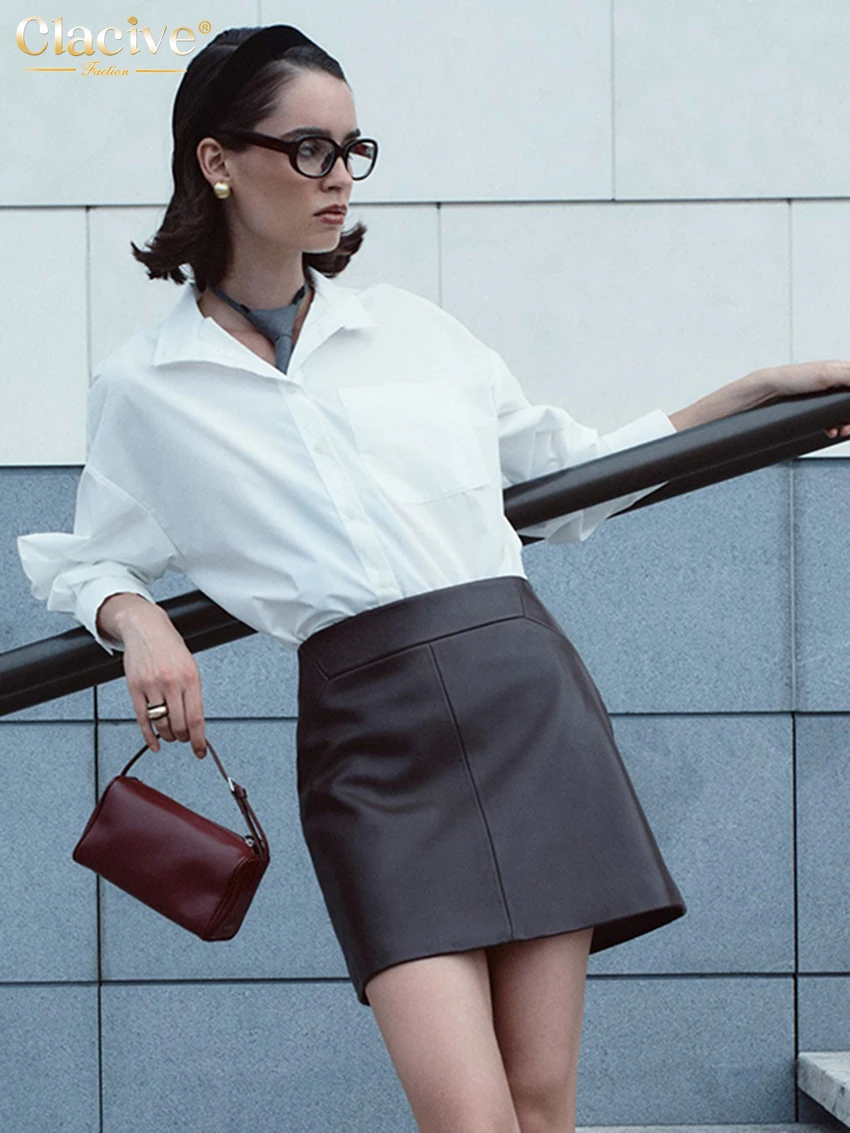 

Clacive Fashion Loose White Cotton Women's Blouse 2025 Casual Lapel Long Sleeve Shirt Elegant Classic Solid Top Female Clothing