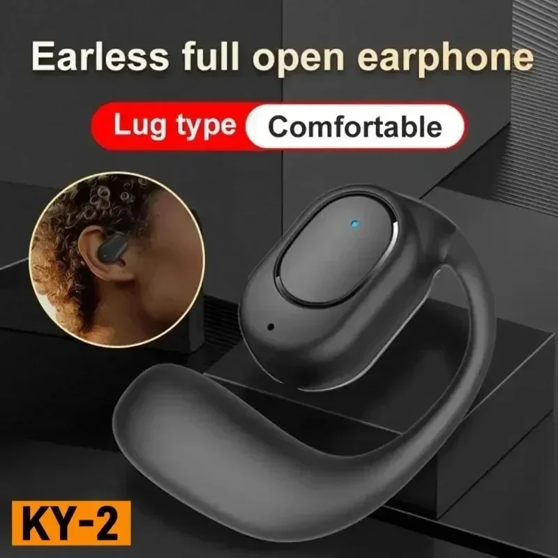 KY-2 Single Wireless Earphones Air Conduction OWS Headphone HiFi Ear-Hook Music Sports Noise Cancel Headset for All Smartphones