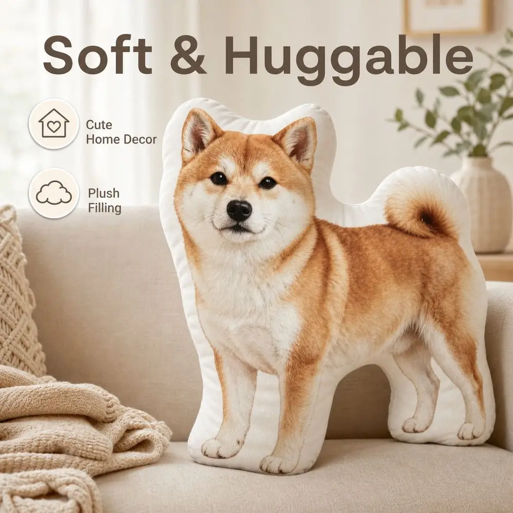 Dog Shaped Pillow Animal Throw Pillow Decorative Animal Pillow Soft Fabric Shiba Dog Cushion PP Cotton Filling