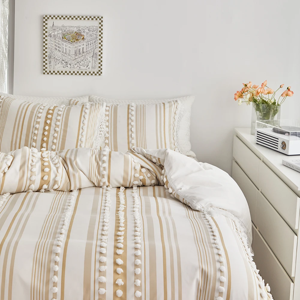 Duvet Cover Bedding Set Twin Full Queen King 135x200 Nordic Quilt Cover 240x220 Double Single Ball Tassel Bed Linen 200x200