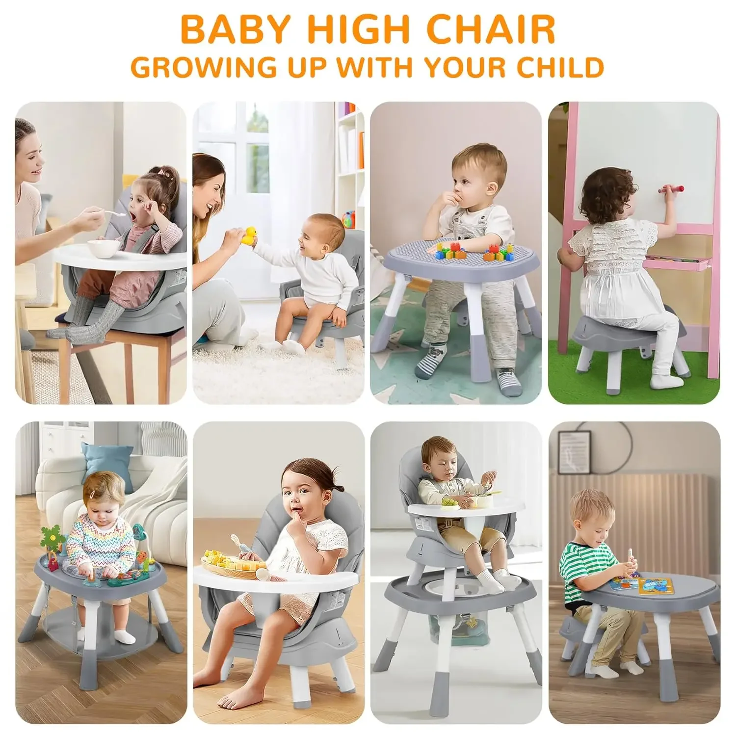 High Chair with Activity Play Center,8-in-1 Convertible High Chairs for Babies and Toddlers with Baby Toys,Table and Chair