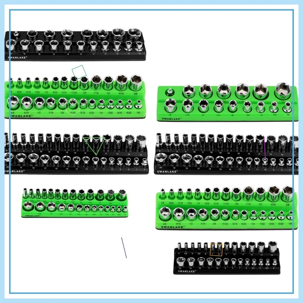 

8PCS Magnetic Socket Organizer Set with 199 Slots, Heavy Duty ABS Plastic, Strong Magnet for Tool Storage