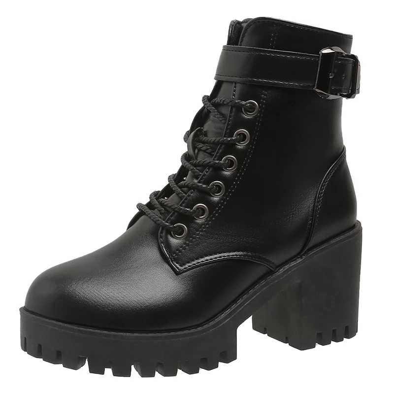 New Winter Lace-up Solid Color Warm Casual Non-slip High Heels Round Toe Fashion Side Zipper Square Heel Women's Boots image 4