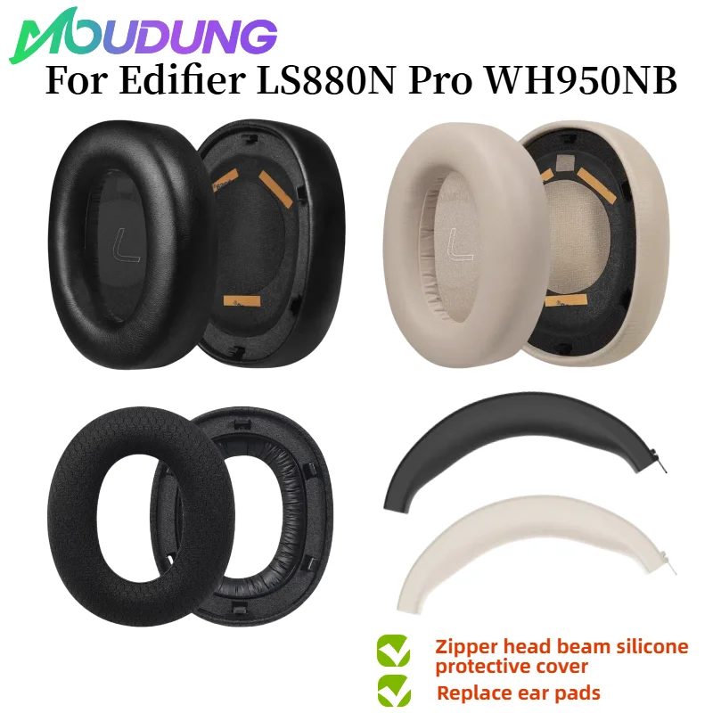 

MOUDUNG Replacement Leather EarPads/Silicone zipper head beam protective cover For Edifier LS880N Pro WH950NB Wireless Headphone