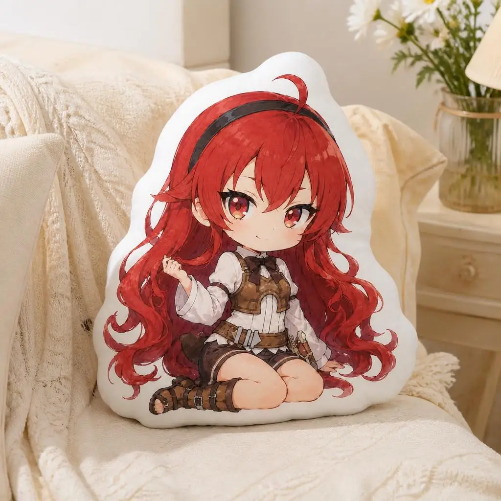 Japanese Anime Watercolor Red Hair Girl Sitting Plush Pillow Cushion Funny Stuffed Throw Pillow Home Decor Gift Sofa Bed