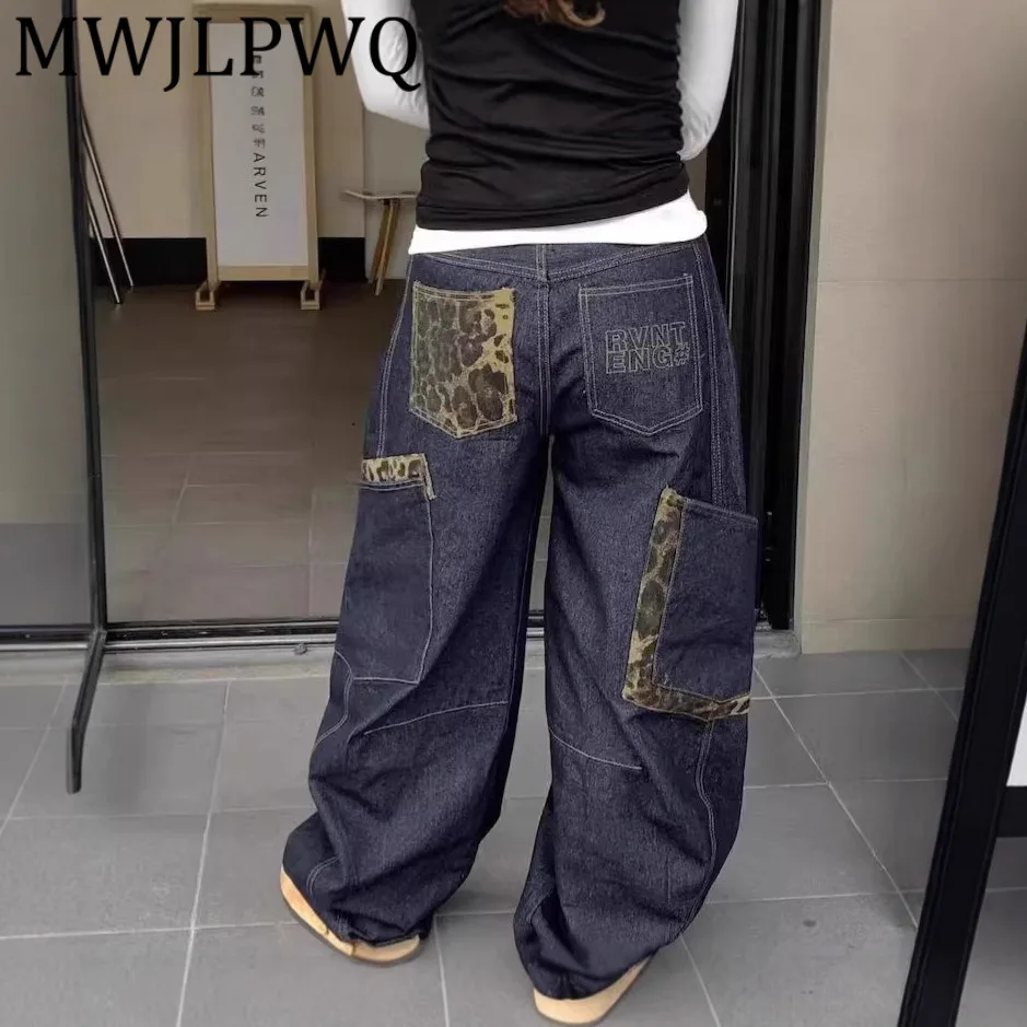 

MWJLPWQ мужские джинсы-мачете в американском стиле с леопардовым принтом, осень 2022, новые индивидуальные свободные уличные широкие брюки 12018