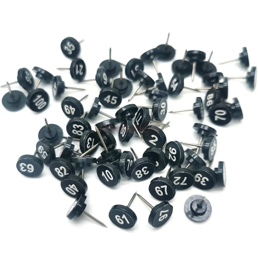 100 Stück Teling 100 Stück nummerierte Push-Pin-Reißzwecken, 100 sequentielle Pins, Reißzwecken, flache Reißzwecken, Reißzwecken für Karten