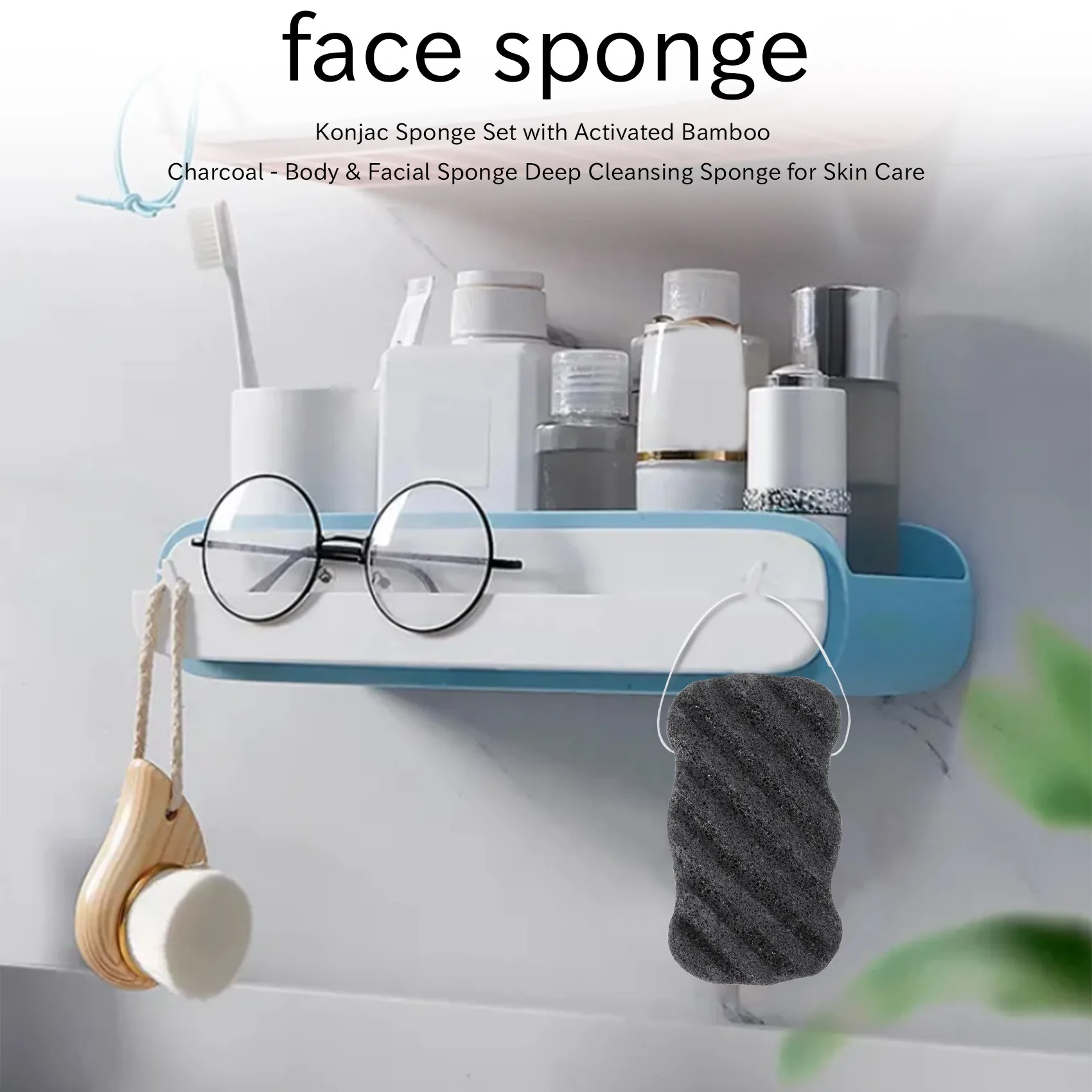 Sponge Set with Activated Bamboo Charcoal - Sponge Deep Cleansing Sponge for Skin Care