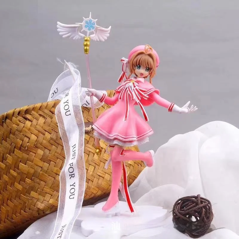 15cm 애니메이션 귀여운 핑크 카드캡터 사쿠라 액션 피규어 PVC 수집용 모델 데스크탑 PC 케이스 장식 자동차 장식 소녀 장난감 선물