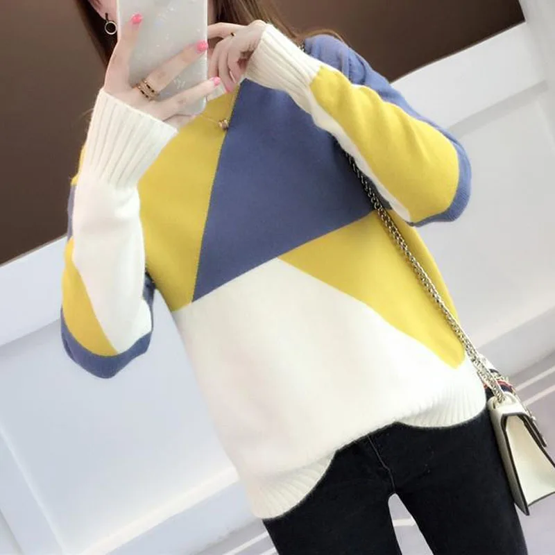 New Autumn and Winter Fashion Korean Version Plush Half High Neck Loose and Versatile Western-style Slim Knit Women's Sweater