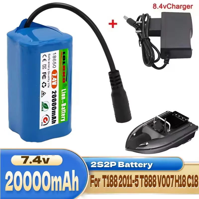 NEW 7.4V 2S2P 20000mAh Battery For V020 V900 2011-5 V007 C18 H18 V18 D18B FX88 Remote Control RC Fishing Bait Boat Battery Parts