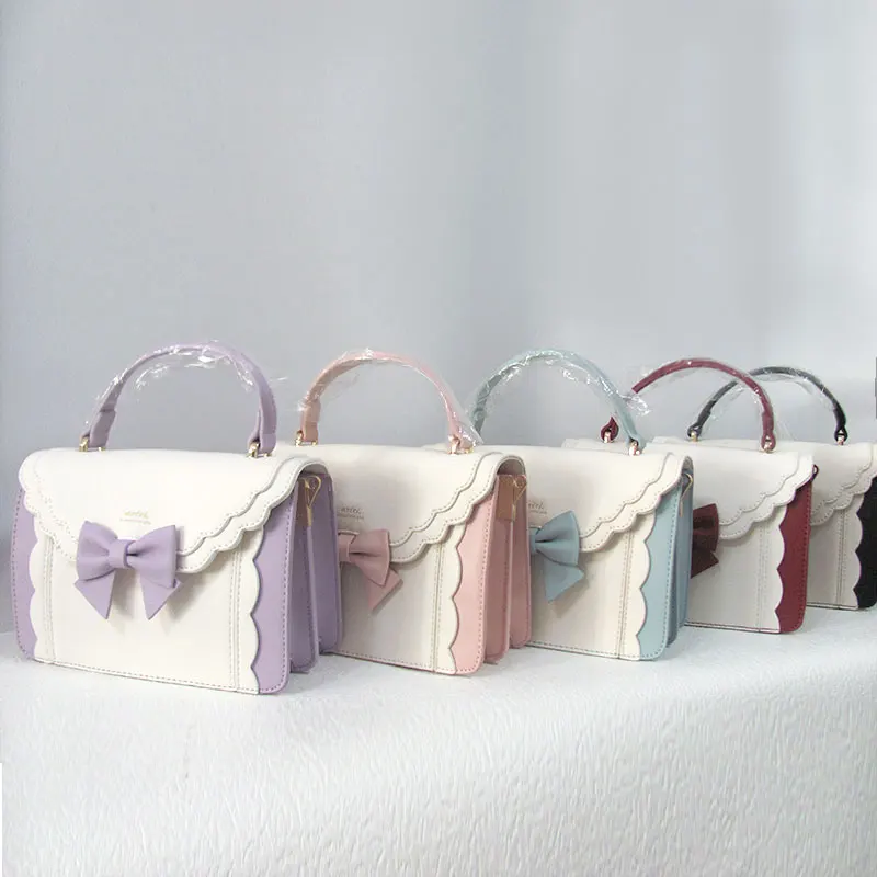 JIAERDI Lolita Bow Square Messenger Bag Women Harajuku Handle Uniform Pink Hand Bag Female Sweeet Jk Crossbody Bags Aesthetic
