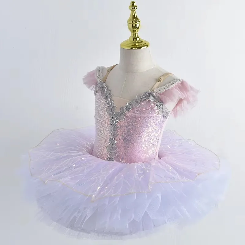 Saia de balé com lantejoulas bufantes para meninas, tutu profissional para crianças, performance de dança de cisne, vestido de princesa infantil