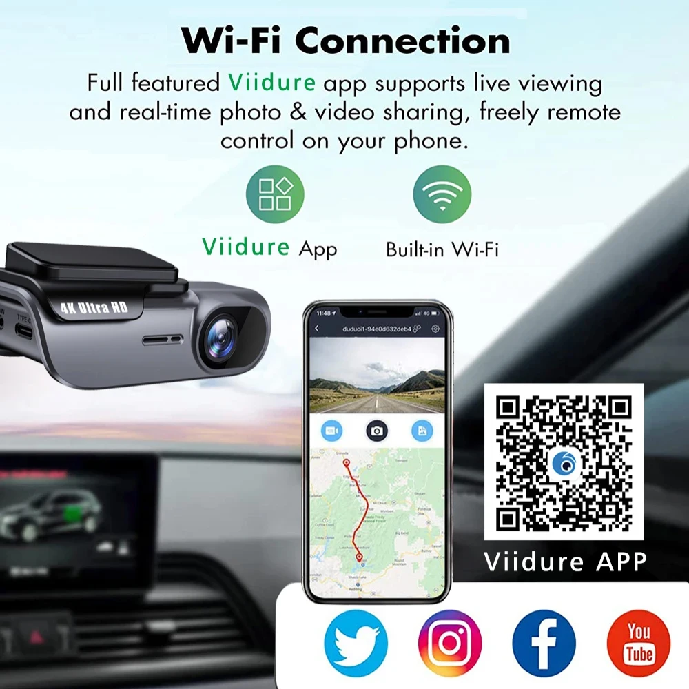 4K Ultra HD Dual-Lens-Dashcam mit integriertem 5G-WiFi und GPS, Auto-Videorekorder, Fahrtrekorder, unterstützt Parküberwachung, App-Steuerung – Detail 7