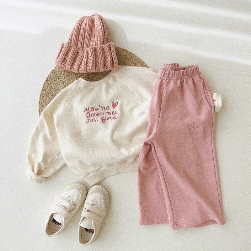 2024 Autumn Children Clothes Girl Boy Embroidery Letter Hoodie Loose Baby Long Sleeve Casual Tops Fashion Cotton Kid Sweatshirt