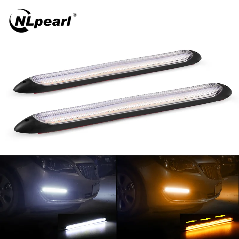 NLpearl 12V Sequential DRL LED Daytime Running Light for Car Headlight Waterprool Flow LED DRL Turn Signal Yellow Extra Light