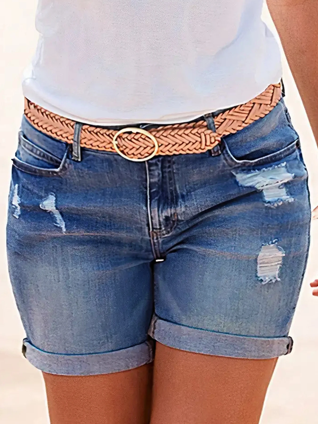 Women's Button Fly Denim Shorts, Casual Comfy Rolled Hem Short Jeans for Daily Wear, Ladies Bottoms for Summer