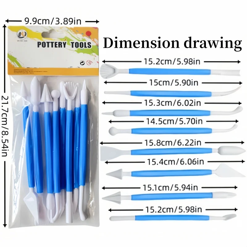 8-teiliges Set aus mehrfarbigen Ultraleicht-Tonwerkzeugen. Polymer-Ton-DIY-Fondant-Schnitzmesser. Keramik-Kunststoffwerkzeuge