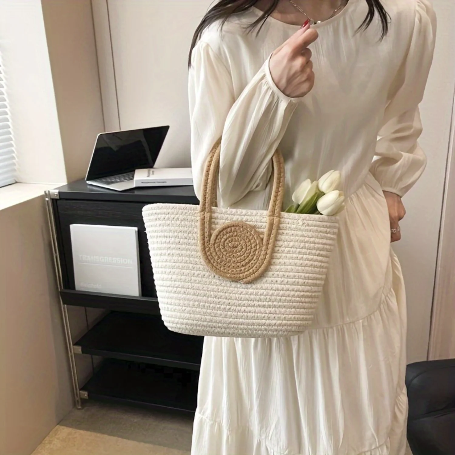 Thread Woven Handbag For Women,  Style Vacation Beach Bag, Fashion Tote Bag For Travel, Picnic, Shopping Period bag Packing bags