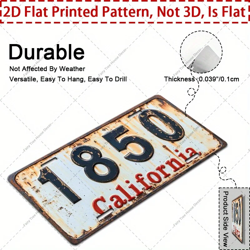AL California 1850 Vintage License Plate Sign - Vintage Durable Metal Plaque Wall Decor, Home Office Bar Man Cave Wall Art view 4
