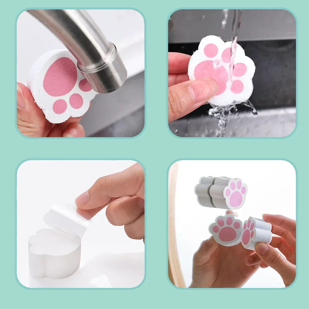 Mirror Glass Wipe Cat Claw Adhesive Cute Glass Cleaning Brush Cats Paw Shape Magic Sponge Brushes Cleaner Kitchen Faucet Bathtub