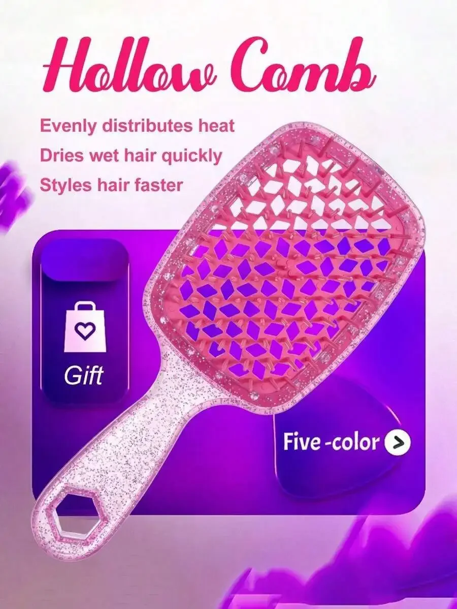 

Hollow Comb Glitter Detangling Brush For Wet And Dry Hair Vented Hairbrush Styling Tool