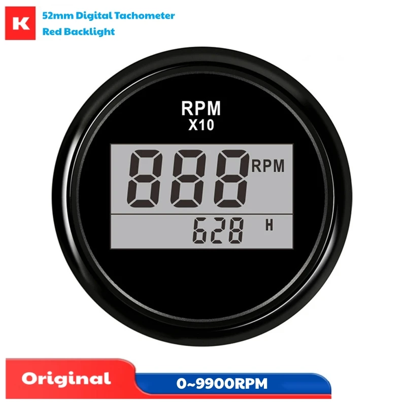 

Auto 52mm Digital Tachometers Modification 0~9900RPM Display Revolution Meters Marine Rev Counters with Hourmeters Function RPM
