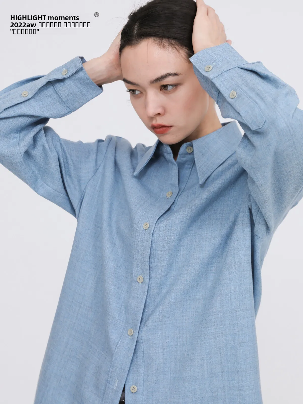 

Limited Edition Highlight 22aw arp Collar Woolen irt Mixed ey Blue High Quali Women's Busin Casual Faion Top