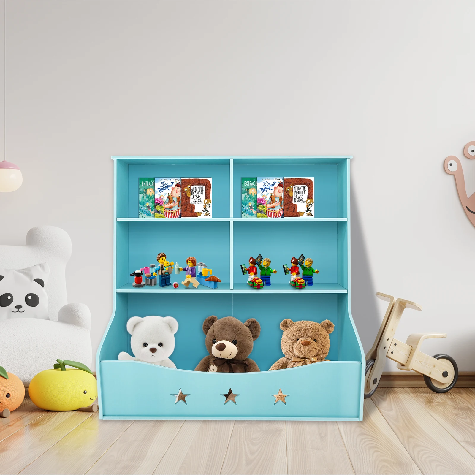 3-Layer Bookshelf, Children's Storage Box Bookshelf - Light Blue