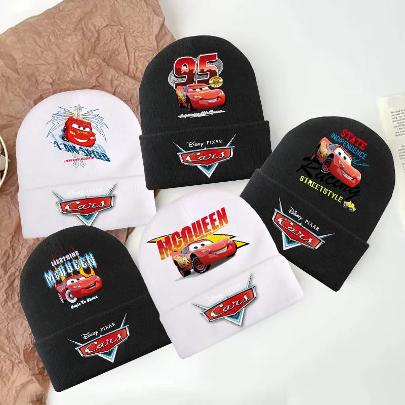 Cars Pixar Lightning McQueen Children Hat Knit Beanie for Boys Girls Winter Warm Knitted Beanie Hats for Kids Bonnet Cold Hat