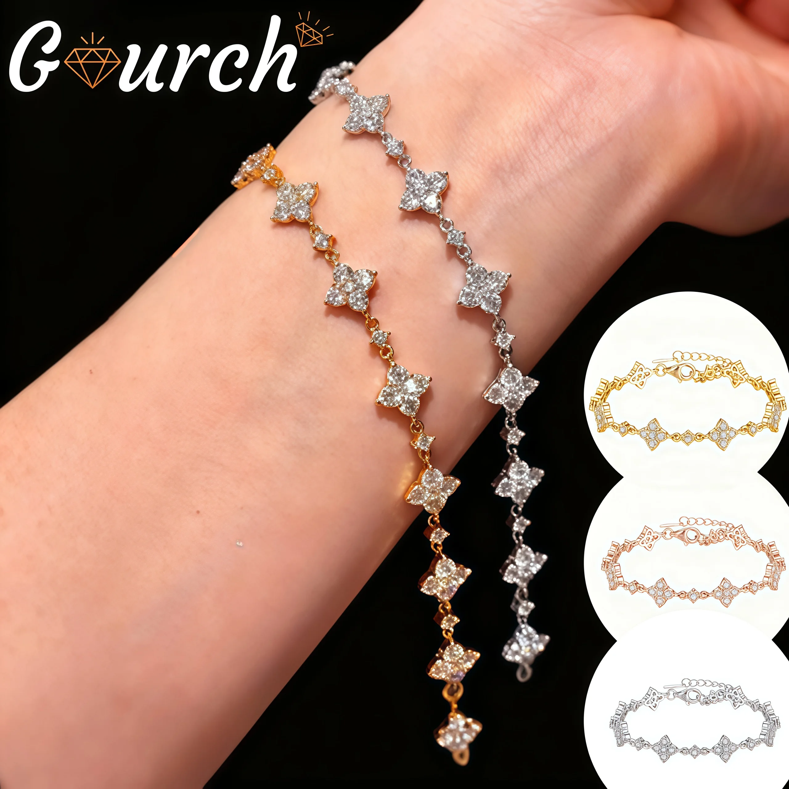 

Гурч Стерлингового Серебра S925 Регулируемый Четырехлистный Клевер Муассанит Браслет для Женщин Изящный Счастливый Шарм Минималистичный Ювелирный Подарок