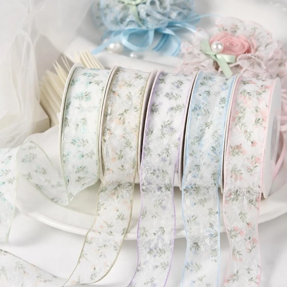 2.5cm/4cm Floral Fishnet Lace Trim 10 Yards Gift Wrapping Floral Lace Ribbon Flowers Bouquet Packaging Lace Ribbon Tape