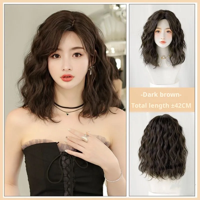 New high-grade short hair fake full head set natural wool curly fashion short natural whole top lazy short curly fake head set