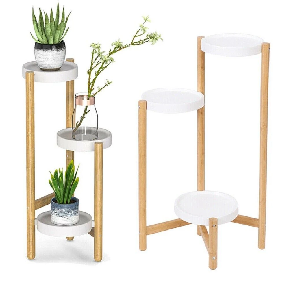 Présentoir en Bambou à 3 Niveaux pour Plantes, Support de Fleurs, Rangement pour Jardin Extérieur et délégations, T1