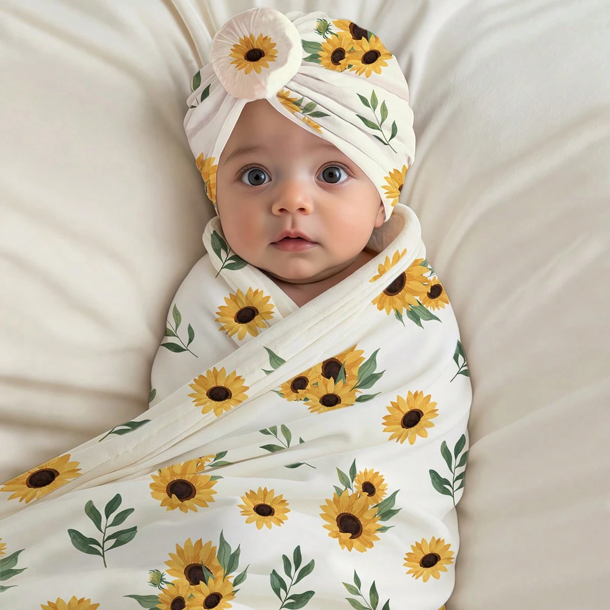 Ylsteed 80*80cm Newborn Photography Wrap Set with Floral Patterns Hat Newborn Girl Boy Photo Shooting Outfit Infant Picture-HD