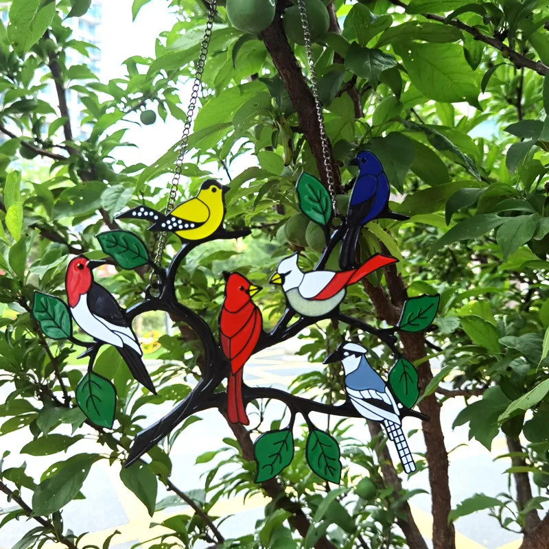 Pendant Mini Stained Hummingbird Metal Window Hangings Acrylic Suncatcher Wall Hanging Colored Birds Decor Room Accessories