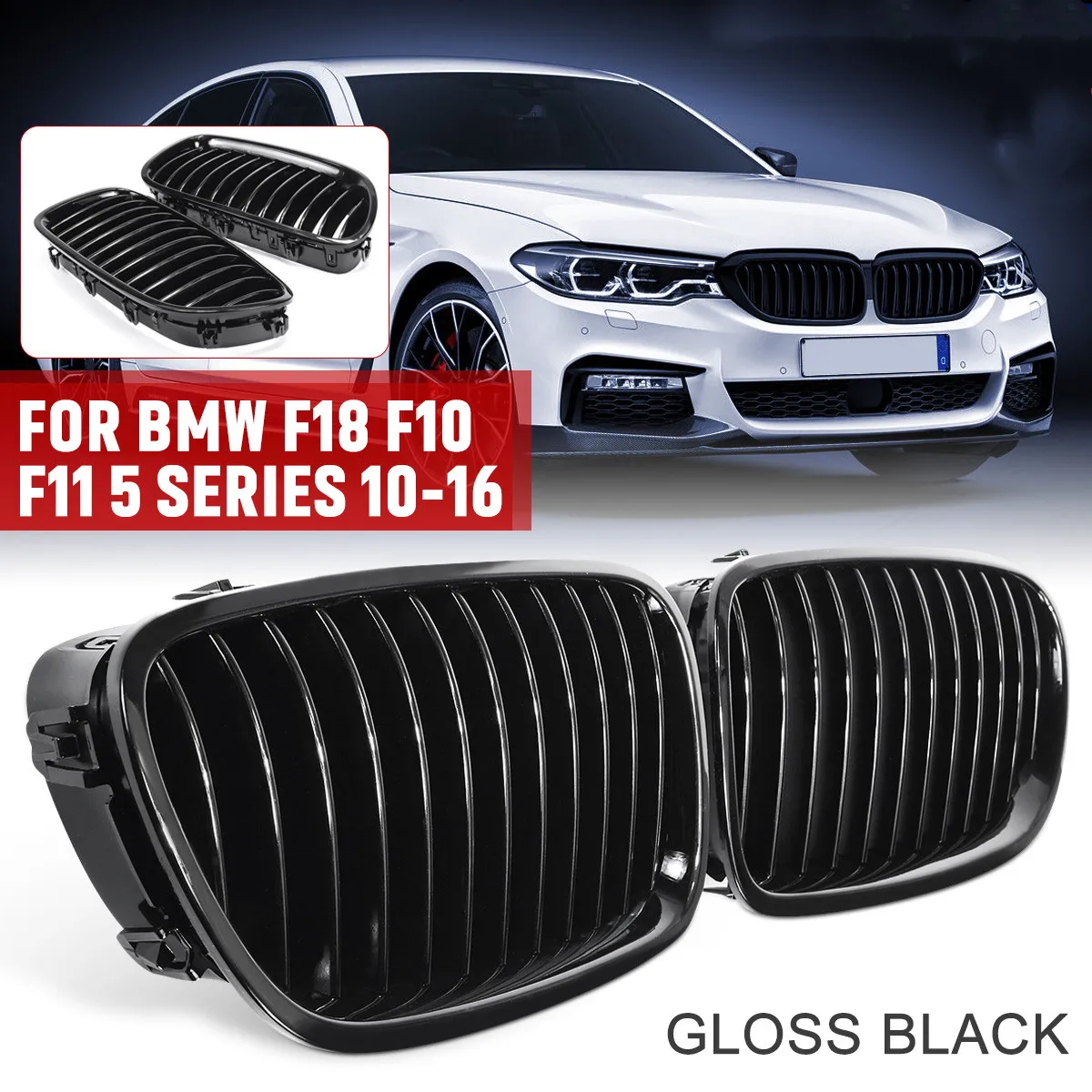

2 шт. глянцевый черный Передний решетчатый гриль для BMW F18 F10 F11 5 серии 2010 2011 2012 2013 2014 2015 2016 аксессуары для стайлинга
