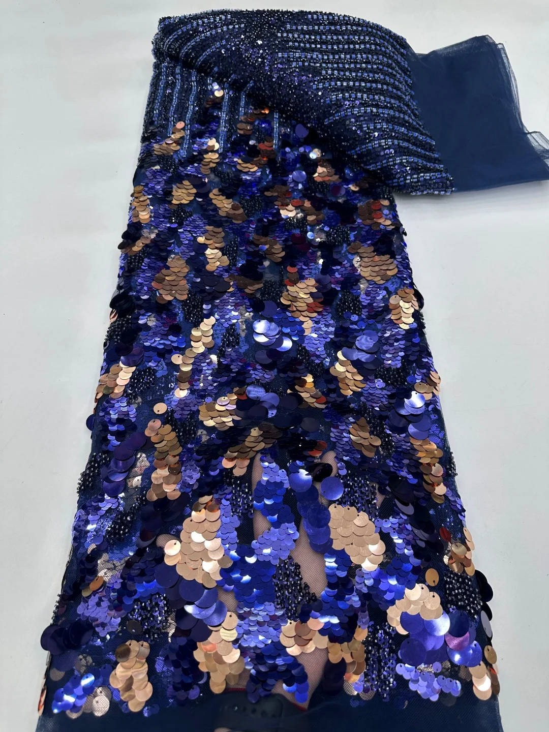 Hong Kong Style Drape Crystal Sequin Mesh Fabric for Dress Clothing Decoration Cloth Diy By The Meter Sewing Material AT3015-A1