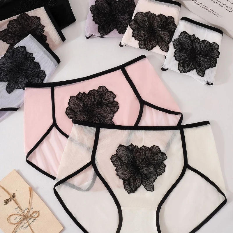 Culotte en dentelle audacieuse, slip transparent Colorblock, sous-vêtement rond de l'année avec un design respirant