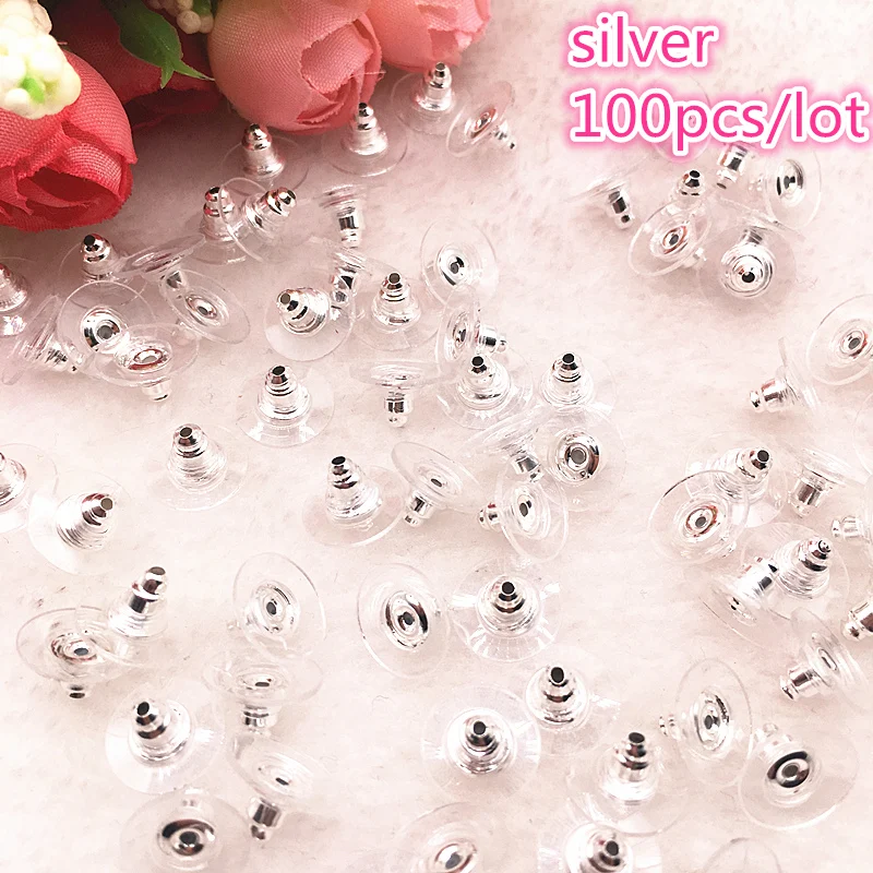 NEW 100pcs/lot 11mm Earrings Silicone Barrel Bullet Plastic Ear Plugging DIY Earring Black For Jewelry Findings