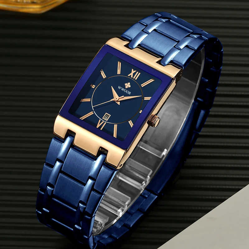 

2022 Relogio Masculino Wwoor Gold Watch Men Square Mens Watches Top Brand Luxury Golden Quartz Stainless Steel Waterproof Wrist