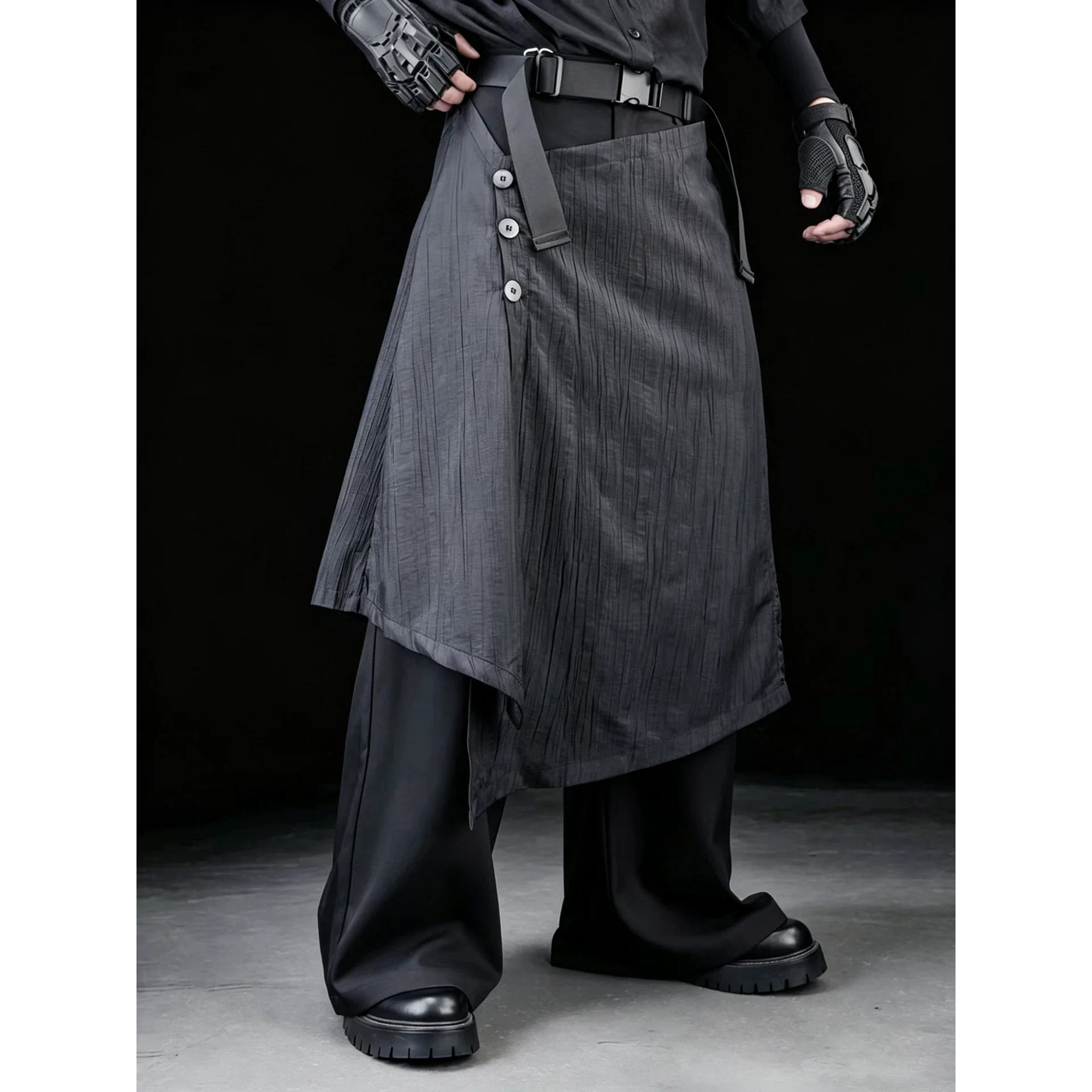 Men Yamamoto Style Patchwork Skirt Pants Asymmetrical Splicing Baggy Culottes Japanese Dark Aesthetic Unisex Streetwear Bottoms