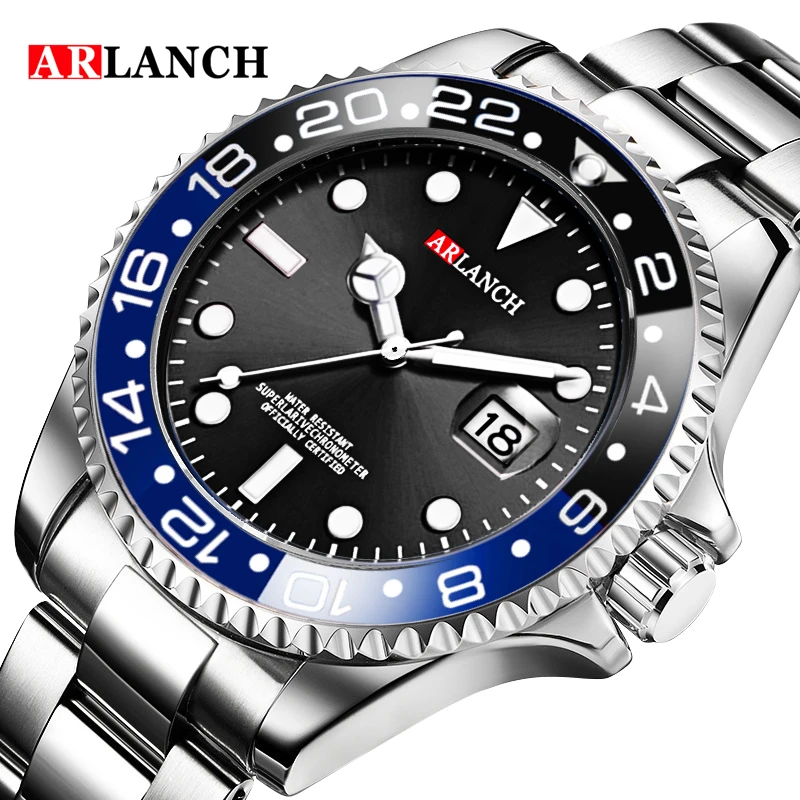 ARLANCH Business-Edelstahluhr, 40 mm, klassisch, rot, blau, Kreis, Tauchserie, Lupe, Kalender, Quarzuhren, montre homme 3