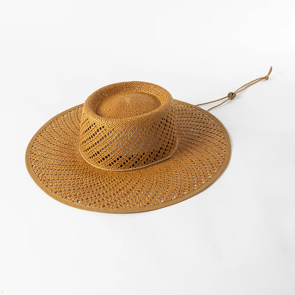 USPOP Spring and summer new fashion hollow braid Straw hat with large brim and rope-tie Outdoor beach sun hat